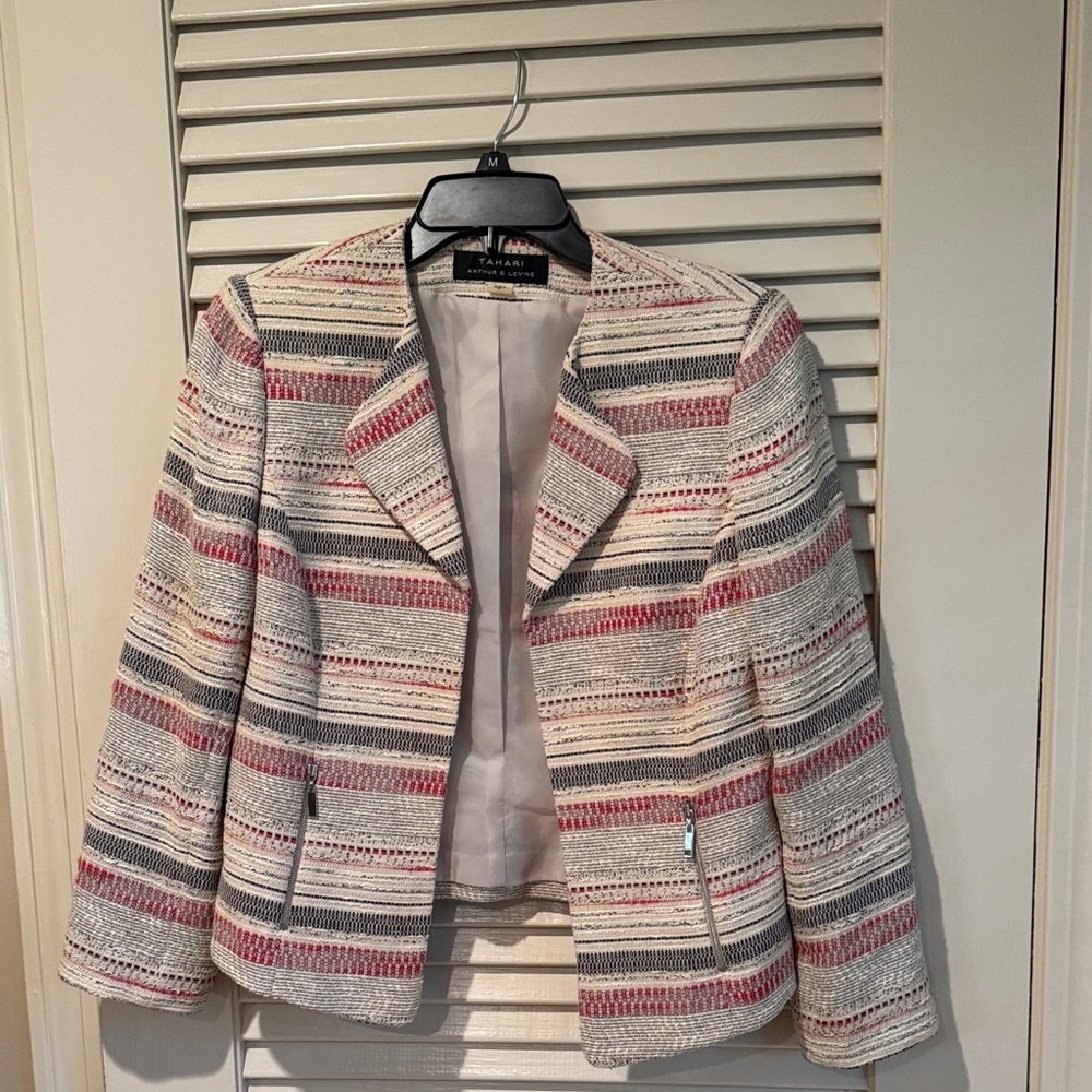 Tahari Women's Striped Blazer in Cream, Red, and Black